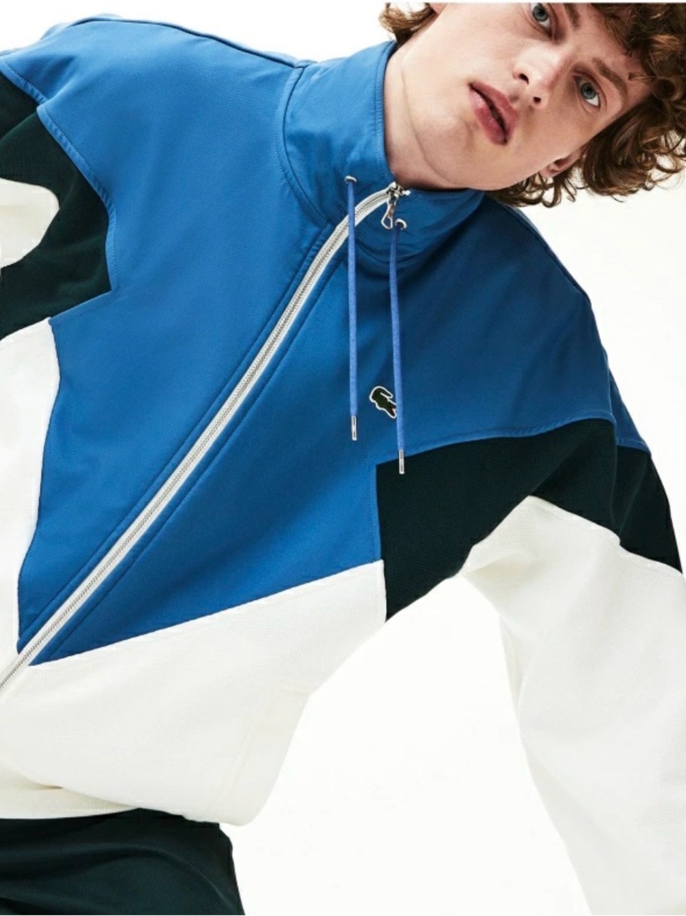 Lacoste Men's Blue, White & Black Colorblock Windbreaker